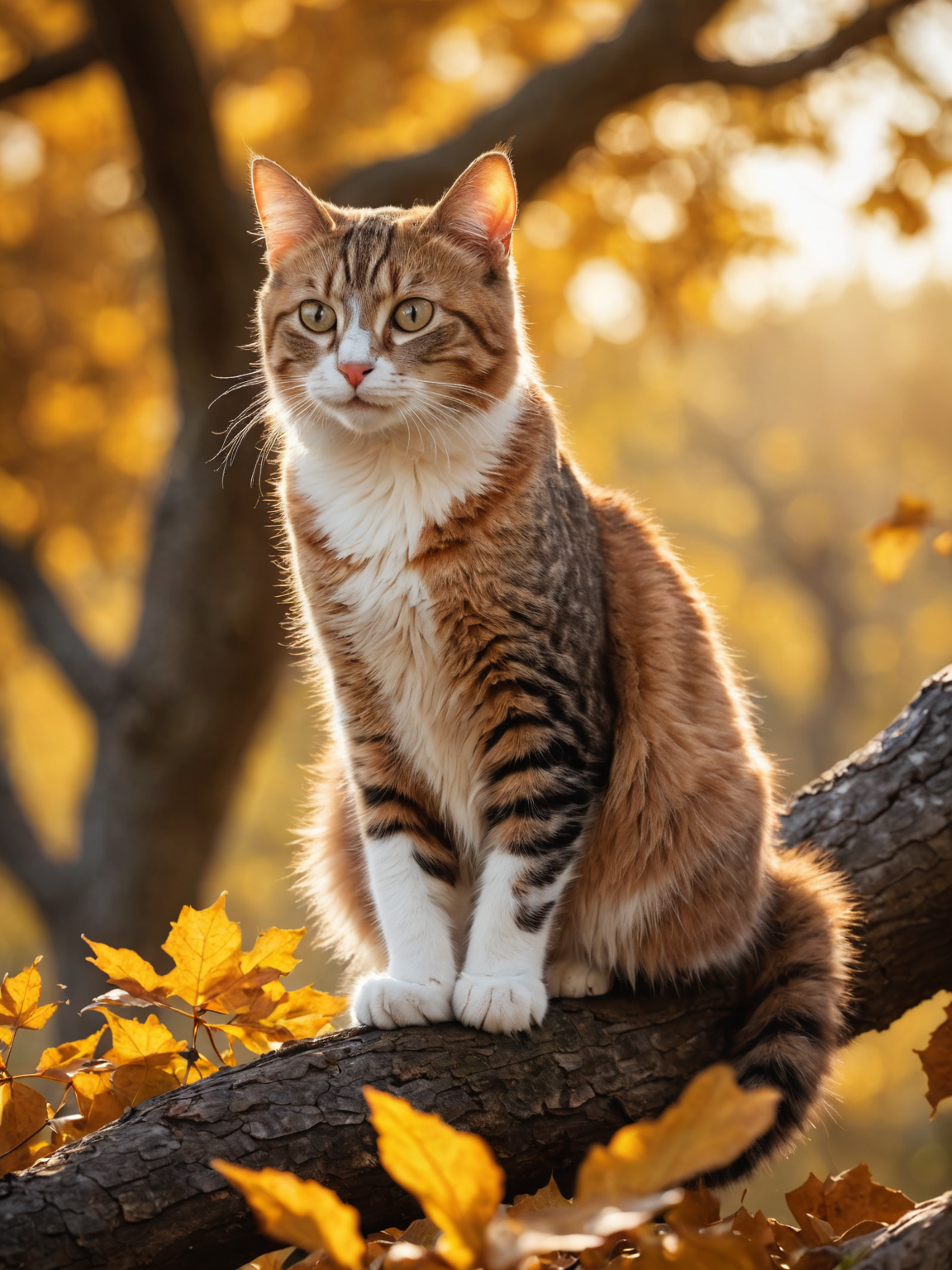 31073268-554464374-photo of a Cat poised gracefully atop an ancient oak tree, autumn leaves fluttering around, golden hour casting long shadows, ba.png